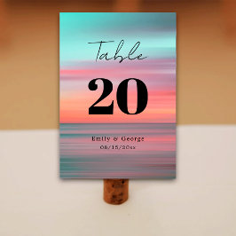 Elegant Romantic Sunset Blå himmel Beach Wedding Bordsnummer