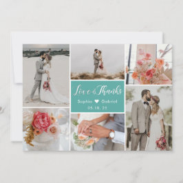 Elegant Romantic Teal 6 Photo Collage Bröllop Tack Kort