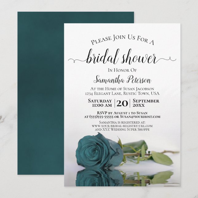 Elegant Romantic Teal Ro Möhippa Inbjudningar (Fram/baksida)