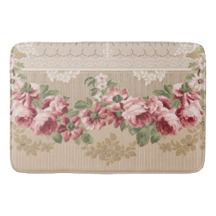 Elegant Romantic Victorian Rosa Blommigt Badrumsmatta