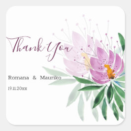 Elegant Romantic Violet Lotus Watercolor Art Fyrkantigt Klistermärke