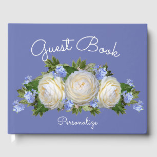 Elegant Romantic Vit ros på blå Personlig Gästböcker