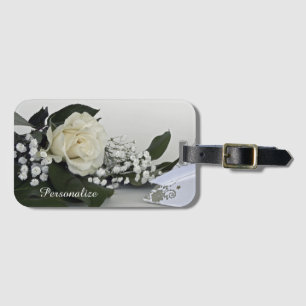 Elegant & Romantic Vit ros personalize Bagagebricka
