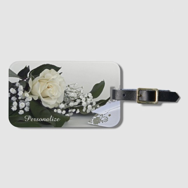 Elegant & Romantic Vit ros personalize Bagagebricka (Framsida horisontal)