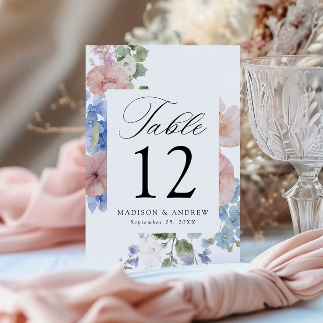 Elegant Romantic Watercolor Blommigt Bröllop Bordsnummer (Skapare uppladdad)