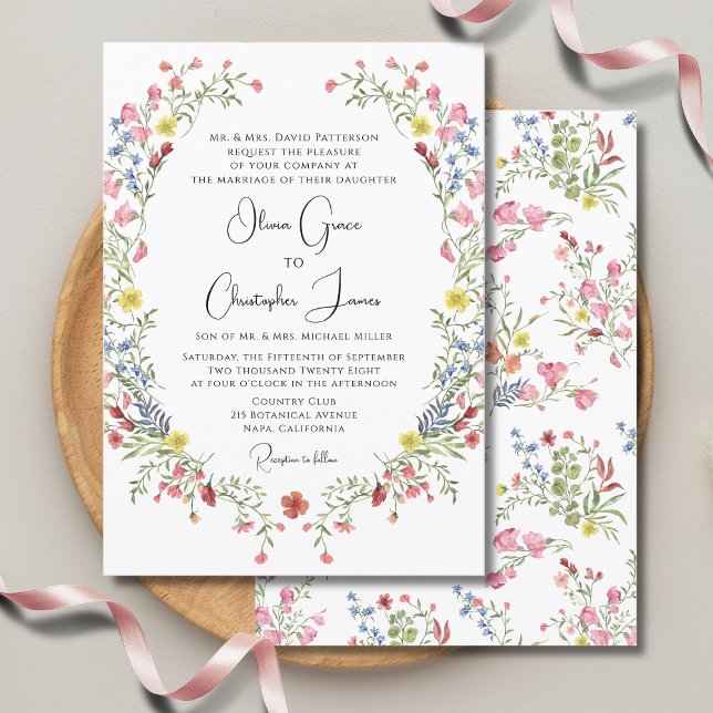 Elegant Romantic Watercolor Blommigt Bröllop Inbjudningar (Skapare uppladdad)
