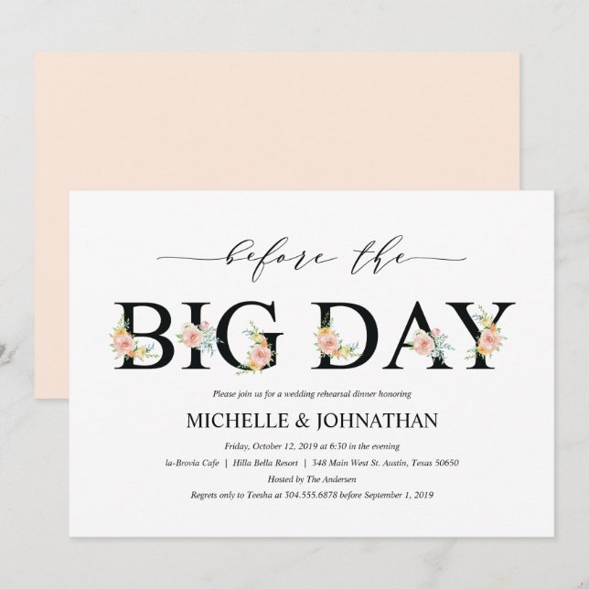 Elegant Romantik Bröllop - Inbjudningskort för mid (Fram/baksida)