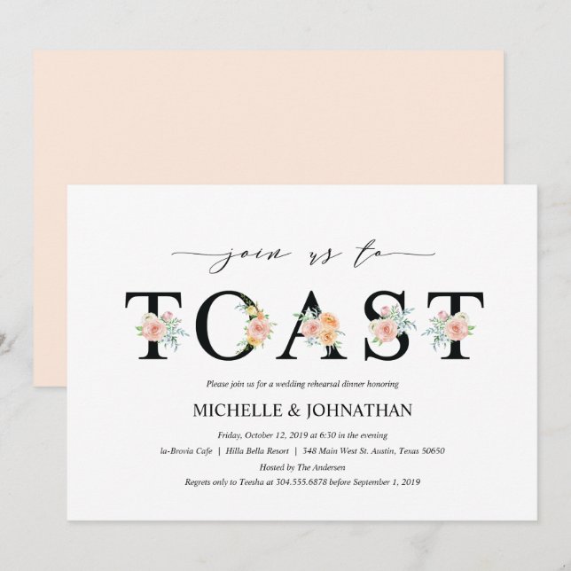 Elegant Romantik Bröllop - Inbjudningskort för mid (Fram/baksida)