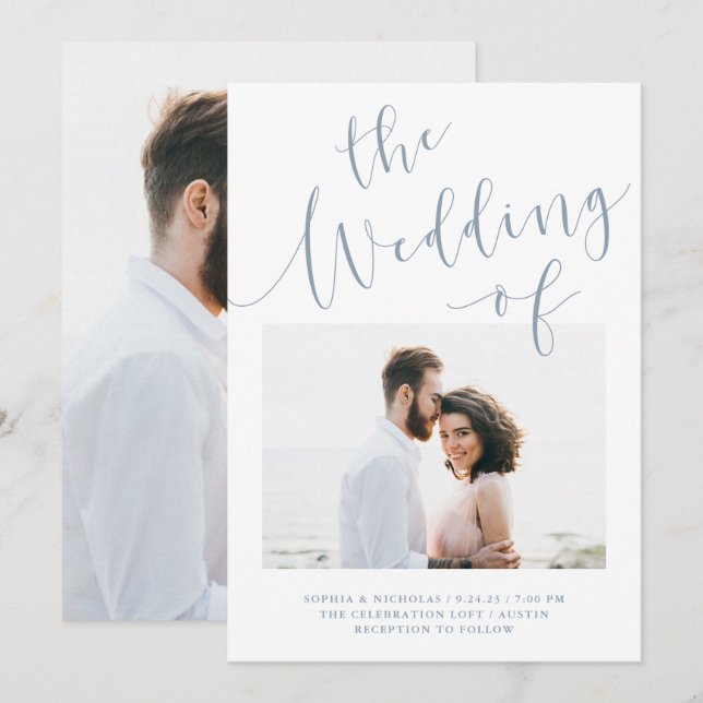 Elegant Romantik | Minimalistisk tvåfoto Bröllop Inbjudningar (Fram/baksida)