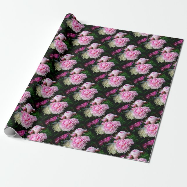 Elegant romantik Rosa White blommigt Peonies Presentpapper (Utrullad)