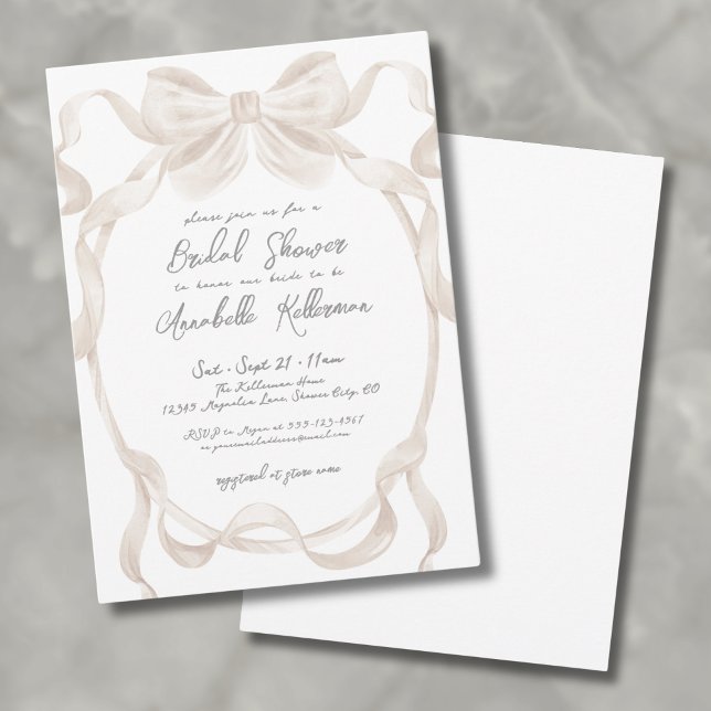 Elegant romantisk båge Whimsical bröllopsdusch Inbjudningar (Elegant Romantic Bow Whimsical Bridal Shower Invitation)