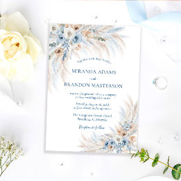 Elegant Romantisk Blå Blommig Boho Bröllop Inbjudningar