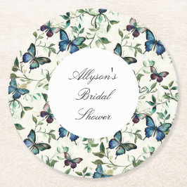 Elegant Romantisk Blå Fjärilar Bröllopsdusch Underlägg Papper Rund