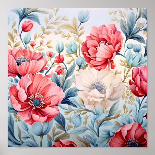 Elegant romantisk blomma botanisk trädgård poster (Framsidan)