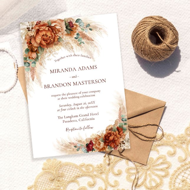 Elegant Romantisk Blommig Boho Bröllop Inbjudningar (Skapare uppladdad)