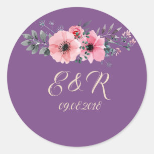 Elegant Romantisk Blommig Bröllop Runt Klistermärke