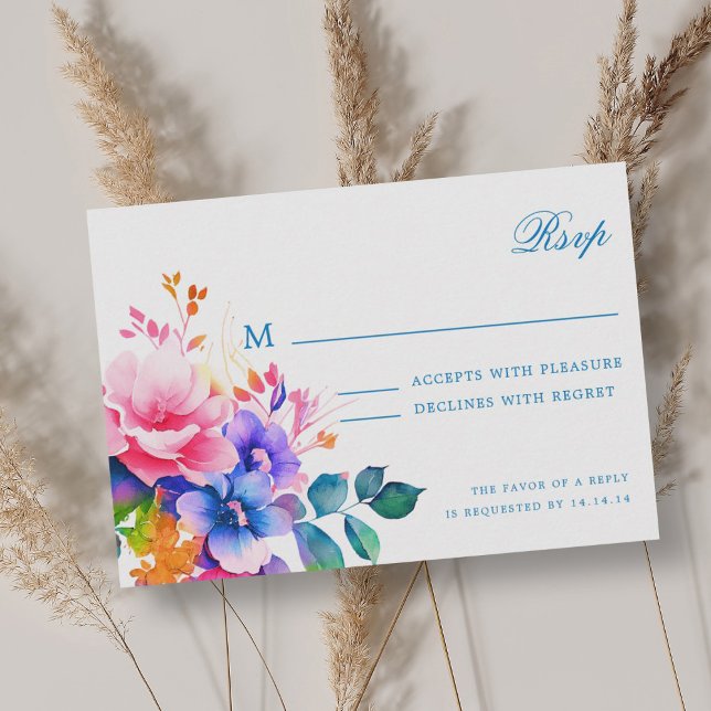 Elegant Romantisk Blommigt Bröllop OSA Regnbåge Kort (Elegant Romantic Floral Wedding RSVP Rainbow)