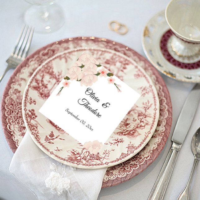 Elegant Romantisk Blommigt för  Rosa Blommar Bröll Pappersservett (Skapare uppladdad)