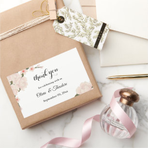 Elegant Romantisk Blommigt för Rosa Blommar Bröll Rektangulärt Klistermärke