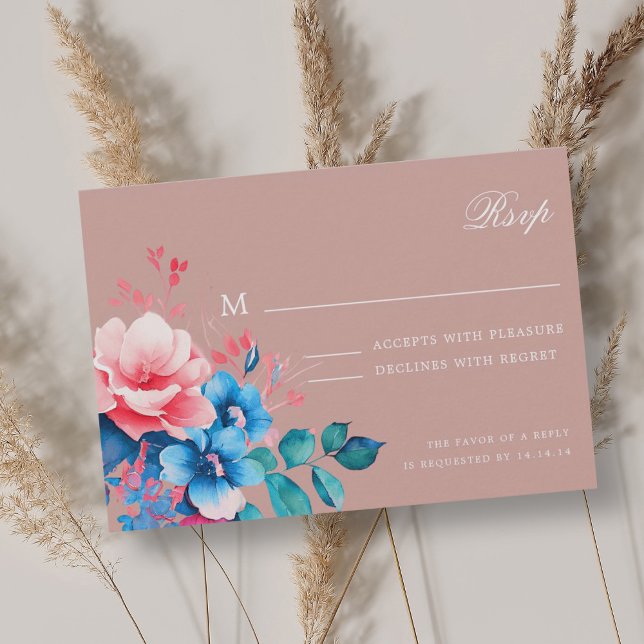 Elegant Romantisk Blommigt Script-Bröllop OSA  Kort (Elegant Romantic Floral Script Wedding RSVP Blush)