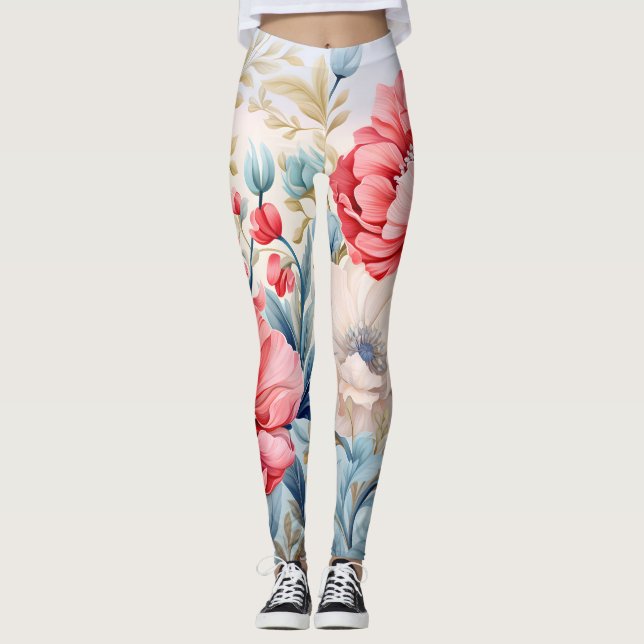 Elegant romantisk blomster botanisk trädgård leggings (Framsida)