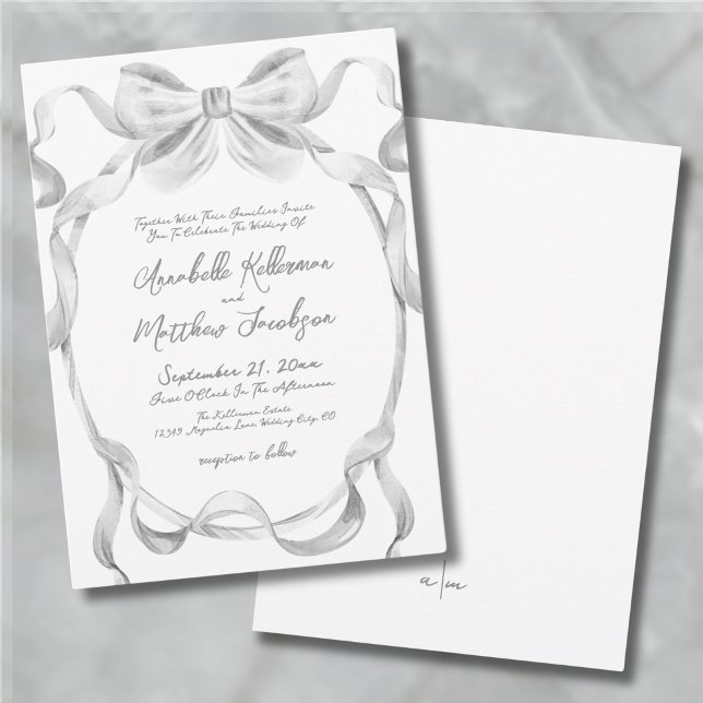 Elegant Romantisk Böjd Handskriven Whimsical Bröll Inbjudningar (Elegant Romantic Bow Handwritten Whimsical Wedding Invitation)