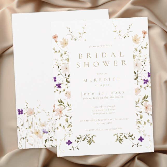 Elegant Romantisk Bröllopsdusch med Vilda Blommor Inbjudningar (Elegant Romantic Wildflower Bridal Shower Invitation)