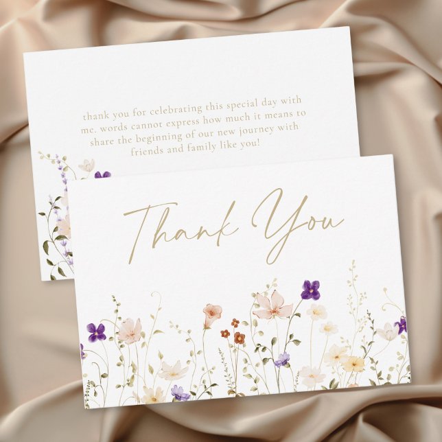 Elegant romantisk bröllopsdusch med vilda blommor tack kort (Elegant Romantic Wildflower Bridal Shower Thank You Card)