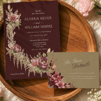 Elegant Romantisk Burgundy Blommig Bröllops RSVP OSA Kort