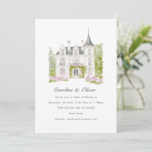 Elegant Romantisk Chateau Watercolor Bröllop Inbjudningar
