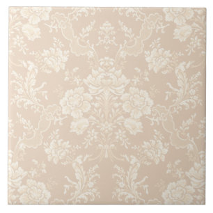 Elegant Romantisk Chic Blommigt Damask-Cream Kakelplatta