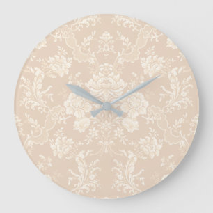 Elegant Romantisk Chic Blommigt Damask-Cream Stor Klocka