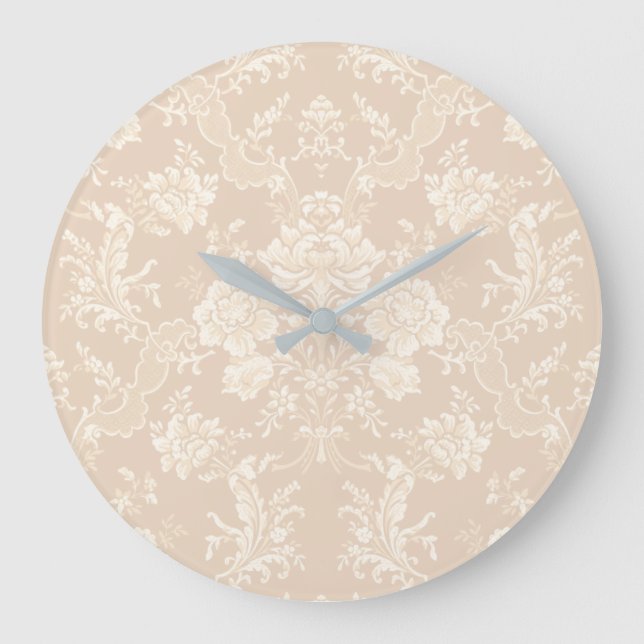 Elegant Romantisk Chic Blommigt Damask-Cream Stor Klocka (Framsida)