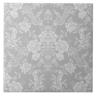 Elegant Romantisk Chic Blommigt Damask-Grått Kakelplatta