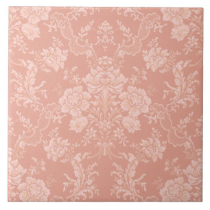 Elegant Romantisk Chic Blommigt Damask-Peach Kakelplatta