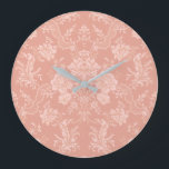 Elegant Romantisk Chic Blommigt Damask-Peach Stor Klocka<br><div class="desc">Elegant vintage-inspirerad blommigt-dammkonstruktion med monokroma ljus-på-mörk-pastellblommor,  bladliknande scrollsar och svampar av delikat lacy rosett band. mönster är sömlöst och kan skalas upp eller ned.</div>