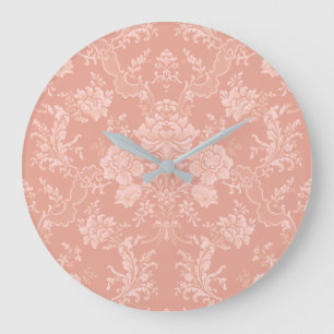 Elegant Romantisk Chic Blommigt Damask-Peach Stor Klocka