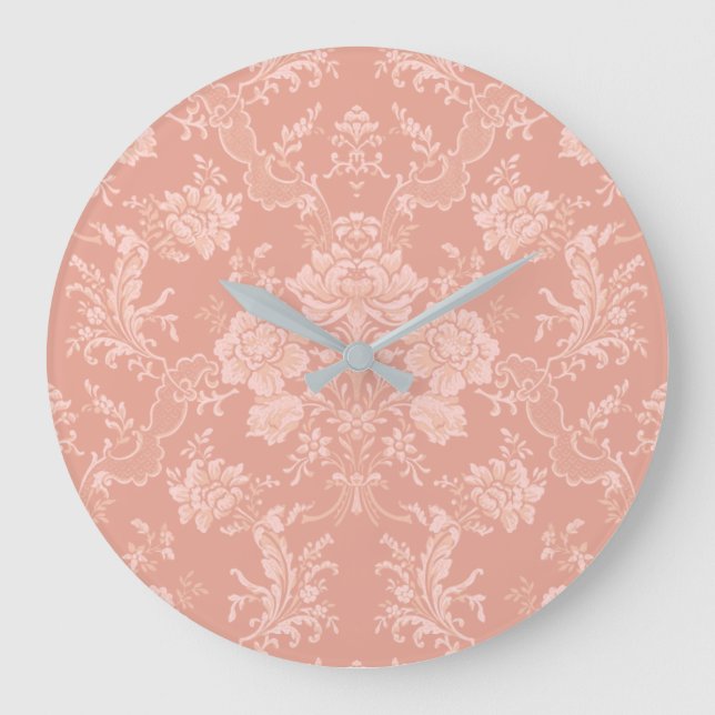 Elegant Romantisk Chic Blommigt Damask-Peach Stor Klocka (Framsida)