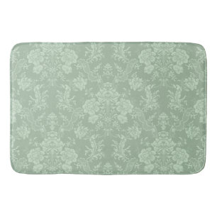 Elegant Romantisk Chic Blommigt Damask-Sage Grönt Badrumsmatta