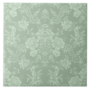 Elegant Romantisk Chic Blommigt Damask-Sage Grönt Kakelplatta