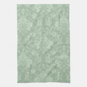 Elegant Romantisk Chic Blommigt Damask-Sage Grönt Kökshandduk
