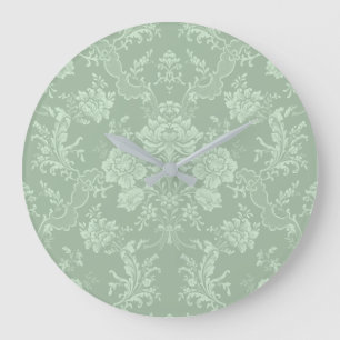 Elegant Romantisk Chic Blommigt Damask-Sage Grönt Stor Klocka