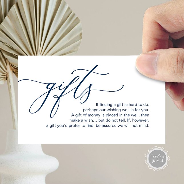 Elegant Romantisk, Ett meddelande om gåvor, Pengar (Elegant Romantic, A note on gifts, Honeymoon Fund, Money Cash Enclosure Card, in Navy Blue scheme.)