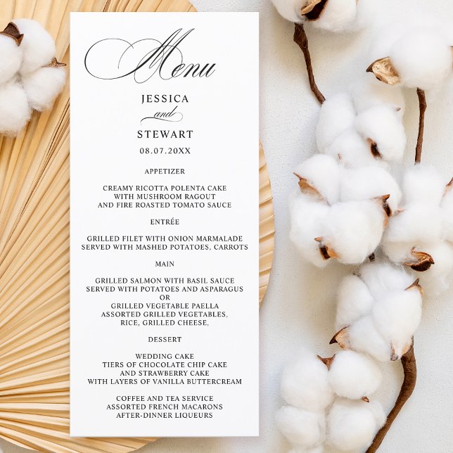 Elegant romantisk kalligrafi bröllop meny (Elegant romantic calligraphy wedding menu)