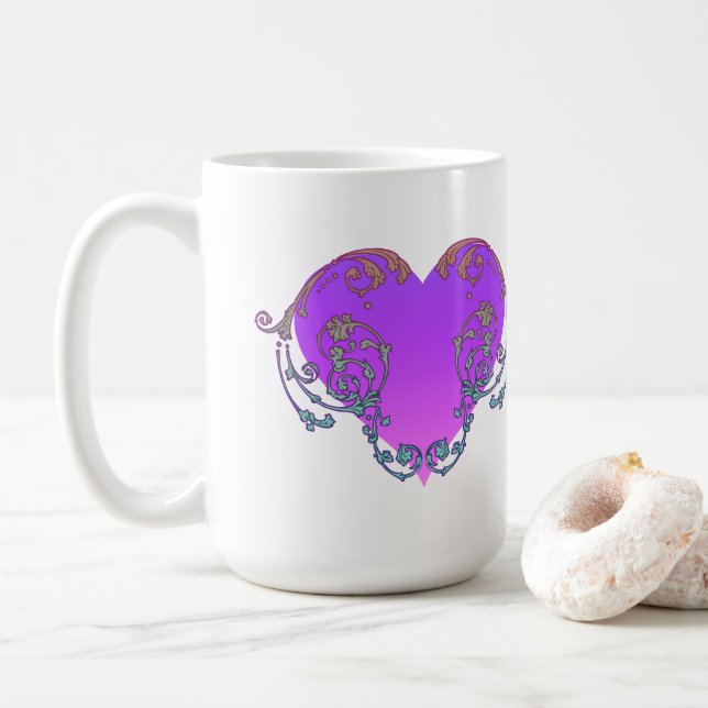 Elegant, romantisk lila hjärta med sväng kaffemugg (Med munk)