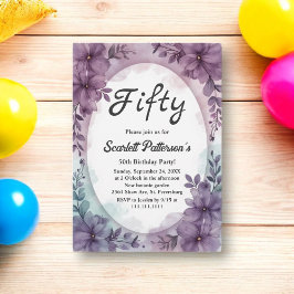 Elegant Romantisk Lila Ro Blommigt 50:e födelsedag Inbjudningar