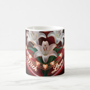 Elegant romantisk liljebukett i upplyst hjärta kaffemugg