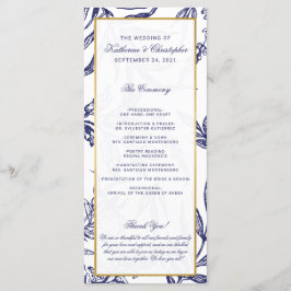 Elegant Romantisk marin Blue Guld Botaniska Bröllo Program