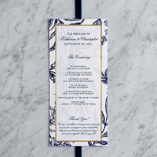 Elegant Romantisk marin Blue Guld Botaniska Bröllo Program