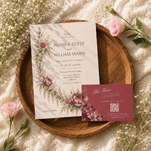 Elegant romantisk röd blommig bröllops-RSVP OSA Kort (Skapare uppladdad)